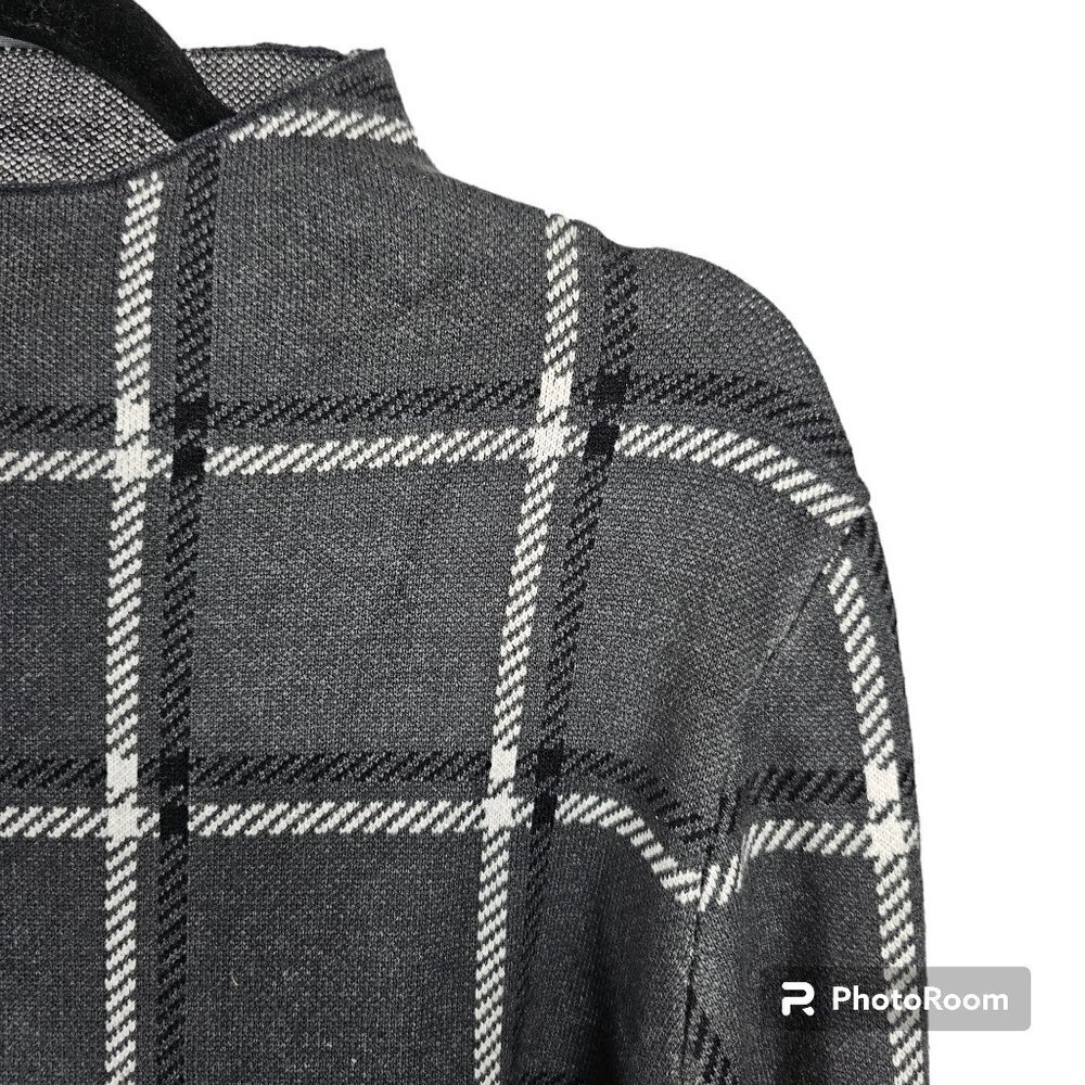 Anne Klein Long Sleeve Black Plaid Mock Neck Sweater Top NEW - Picture 4 of 9